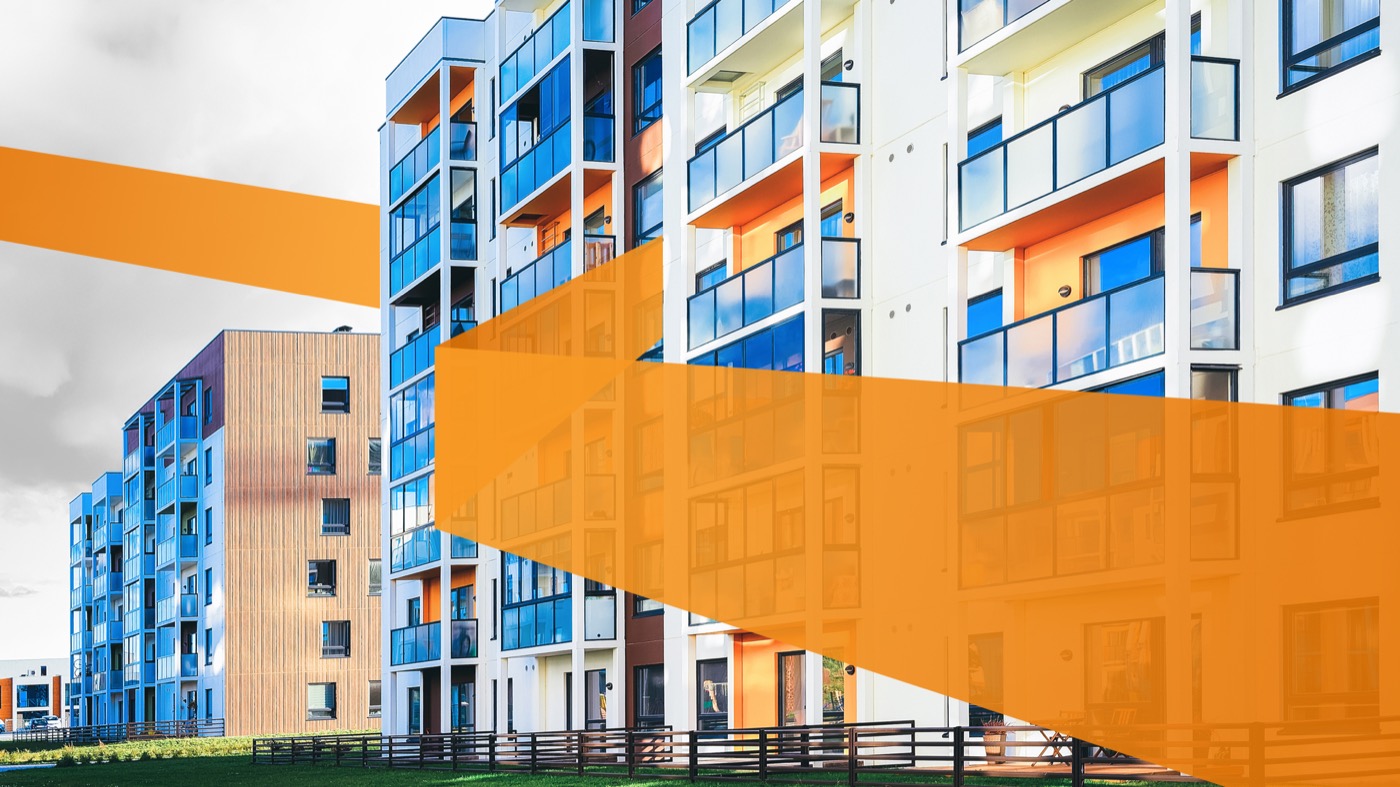 Contemporary apartment blocks with balconies
